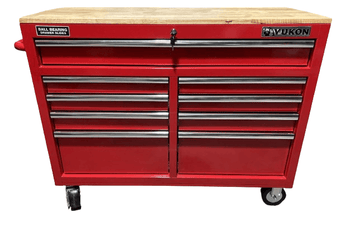 YUKON 46 in. 9 Drawer Mobile Storage Cabinet with Solid Wood Top, Red